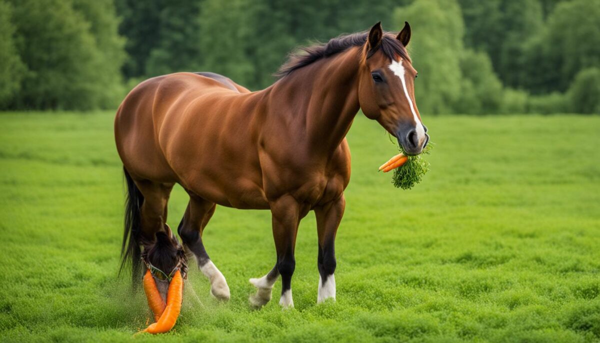 Happy horse eating a carrot