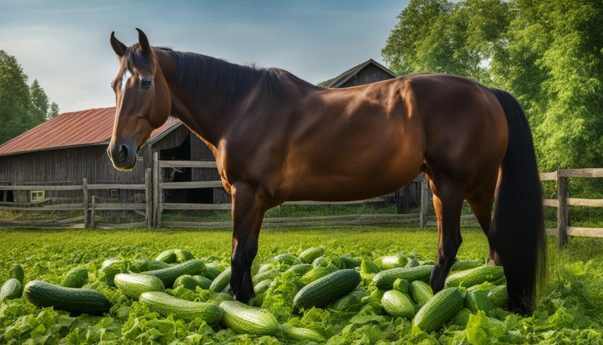 Horse care feeding cucumbers
