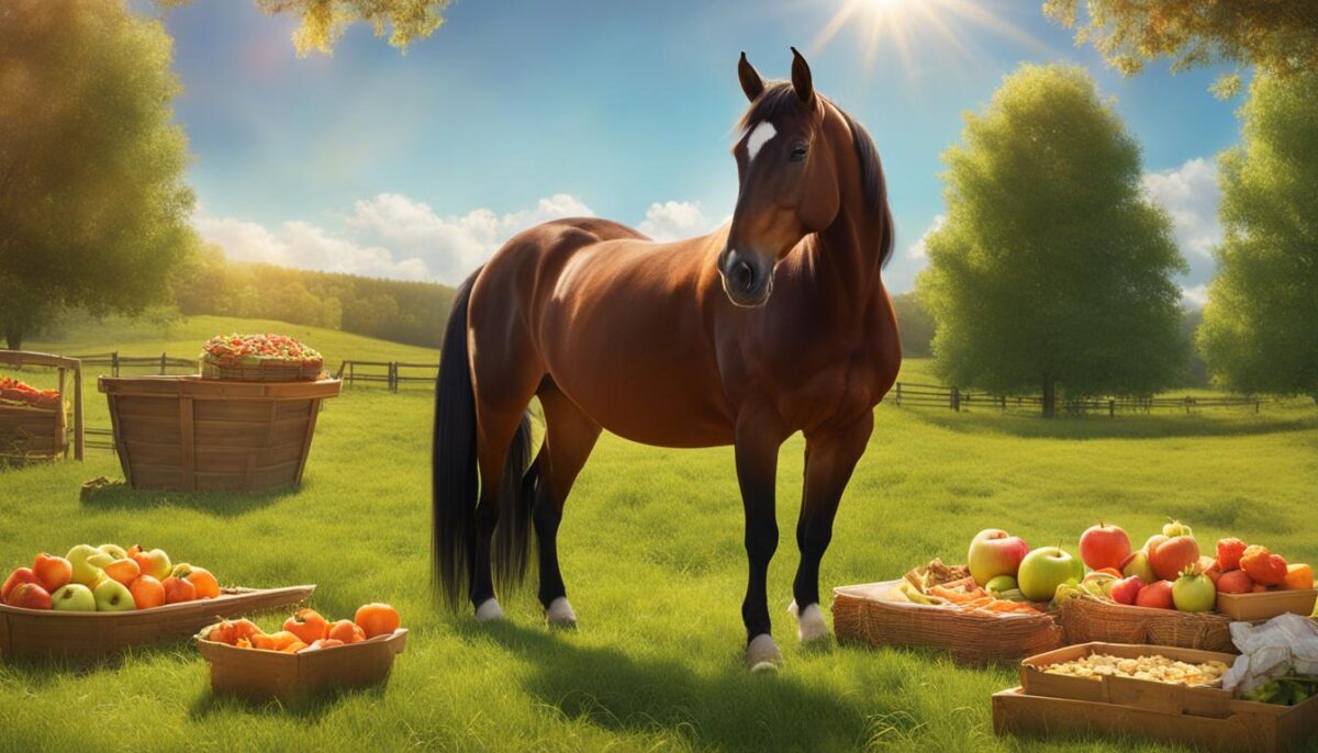 Horse enjoying a variety of treats