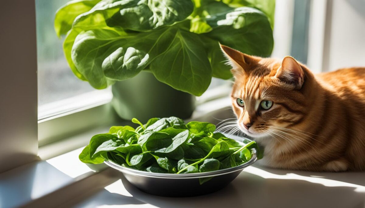 cat eating spinach
