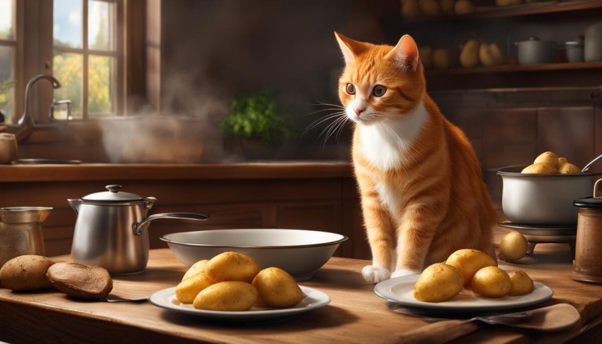 cat with potatoes