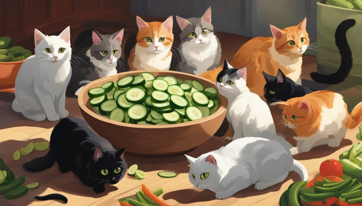 cats eating cucumbers