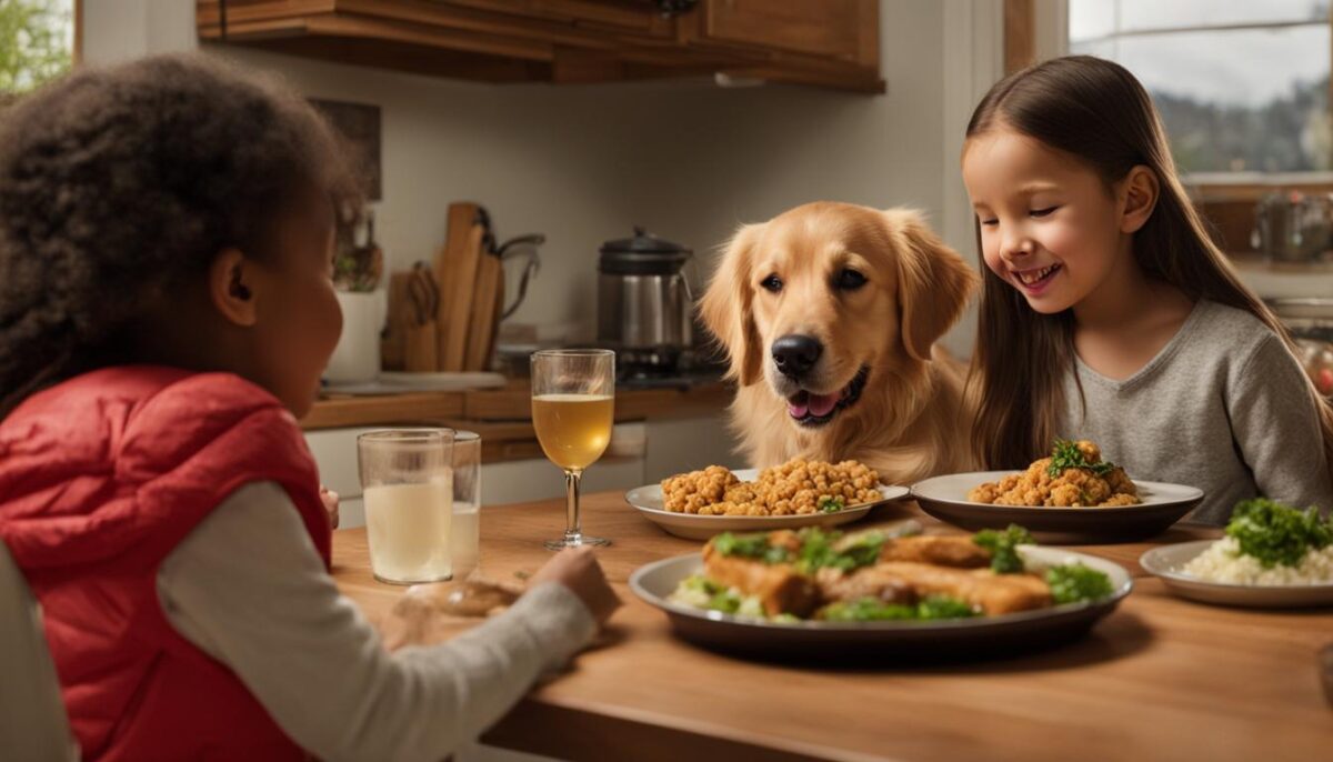 dog eating with human