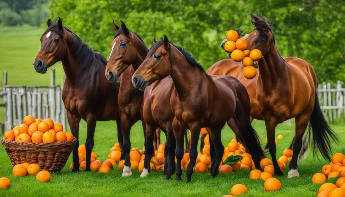 feeding horses oranges
