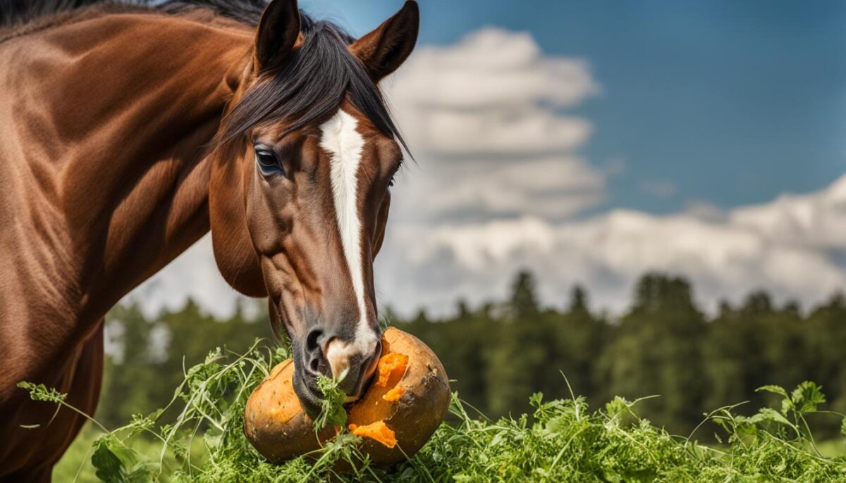 horse feeding sweet potatoes