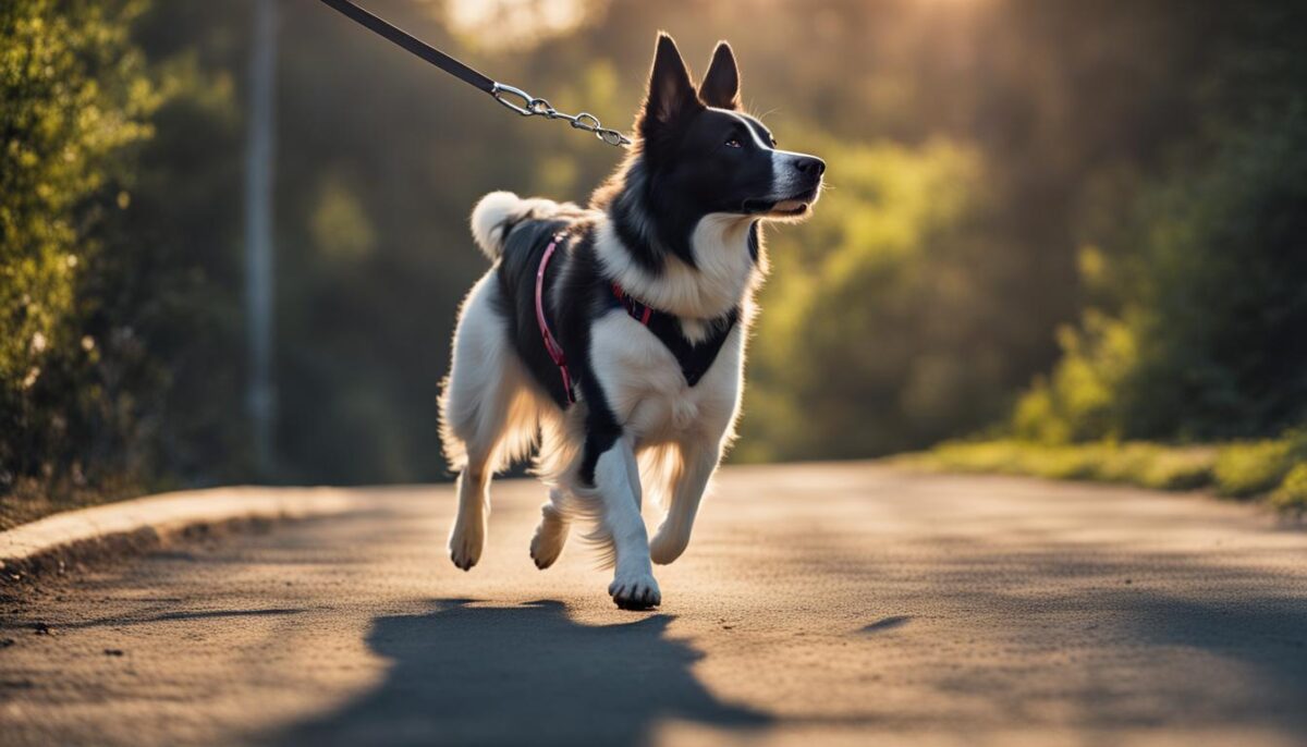A dog demonstrating the heel command during a disciplined walk