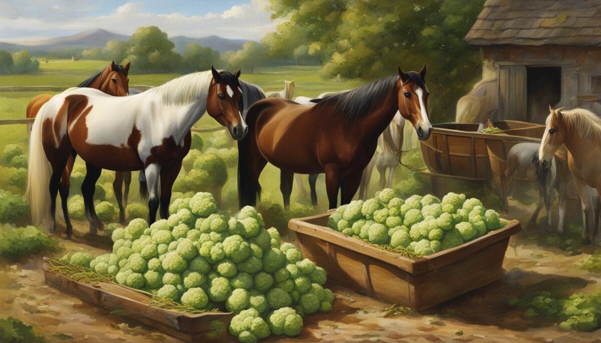 Feeding horses cauliflower