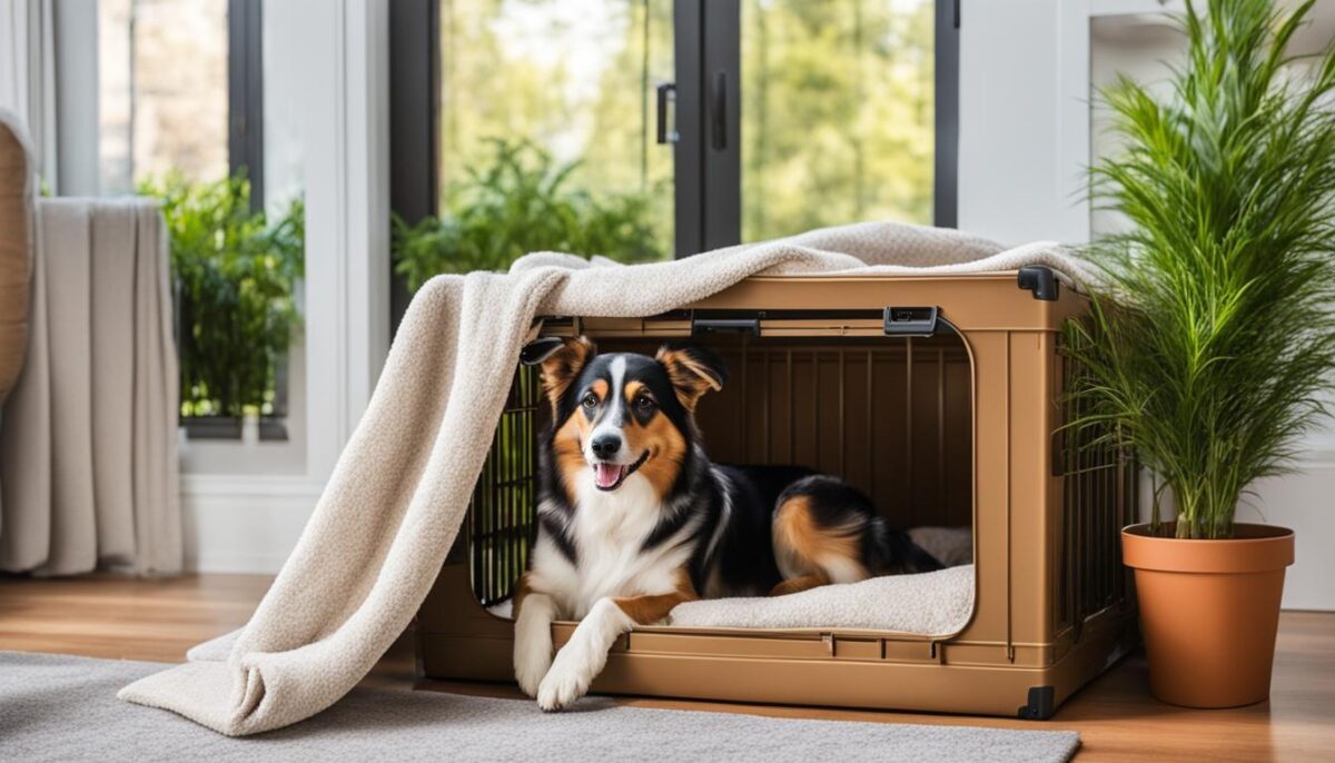 dog happily entering a crate