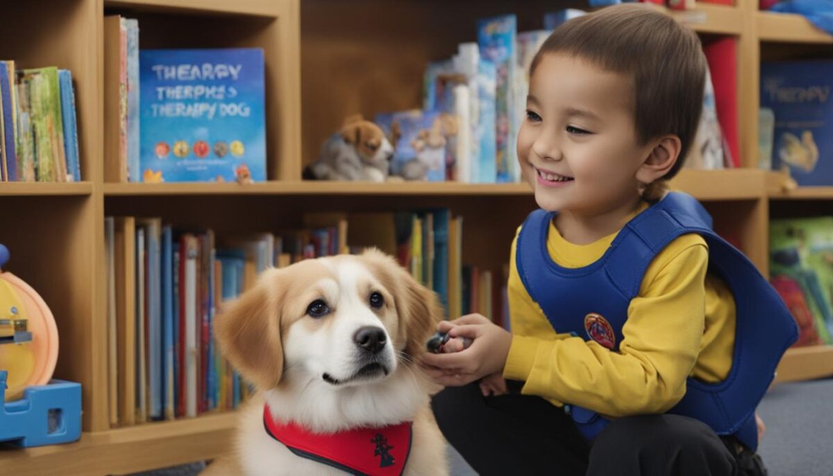 therapy dog with a child