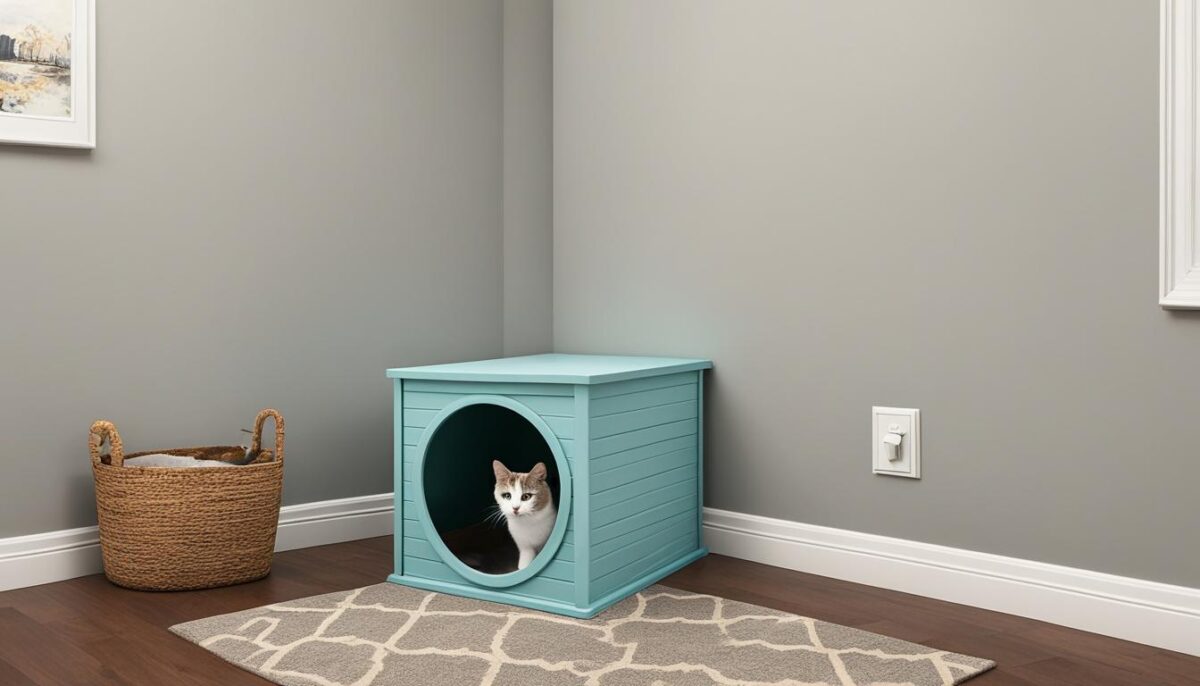 Accessible litter box in a quiet corner