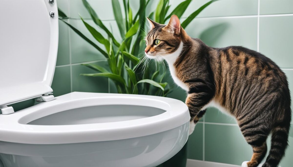 Cat acclimating to toilet training
