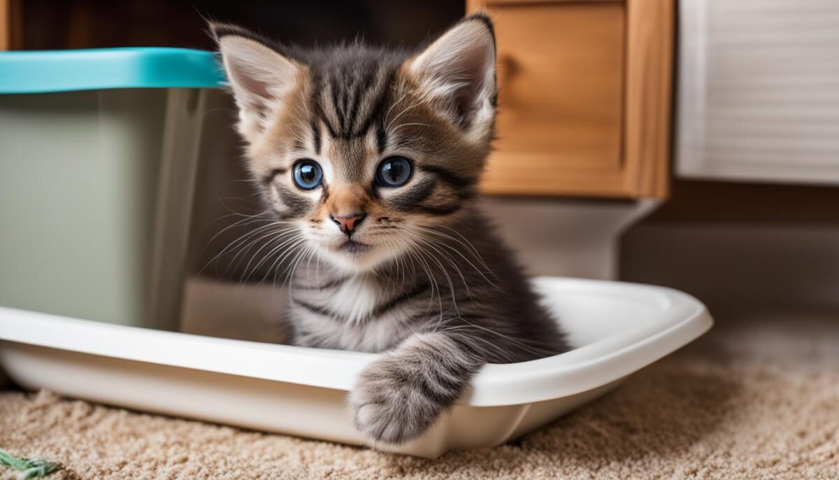 Kitten exploring a litter box