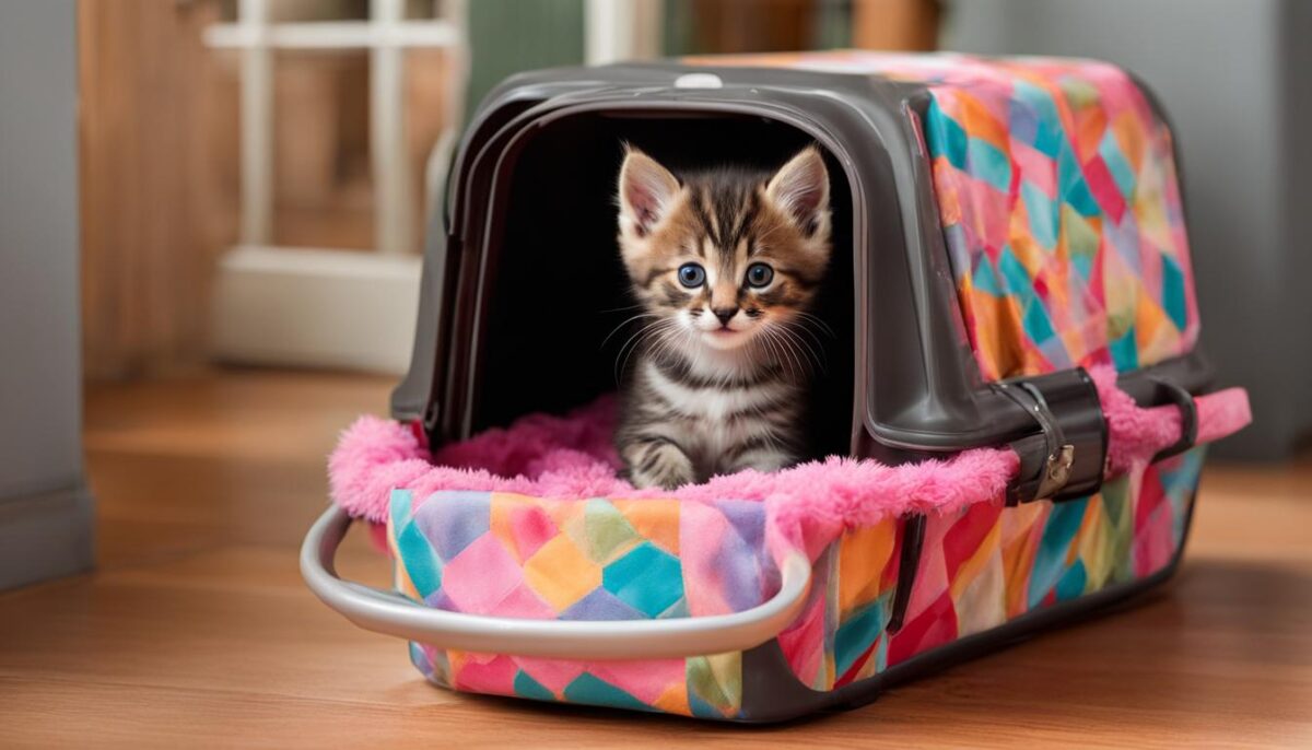 kitten exploring a carrier